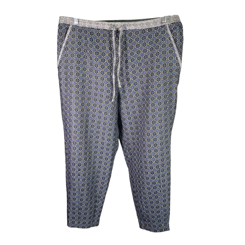 Free People Harley Pant Womens Large Jacquard Blueβ Gold Geometric Drawstring